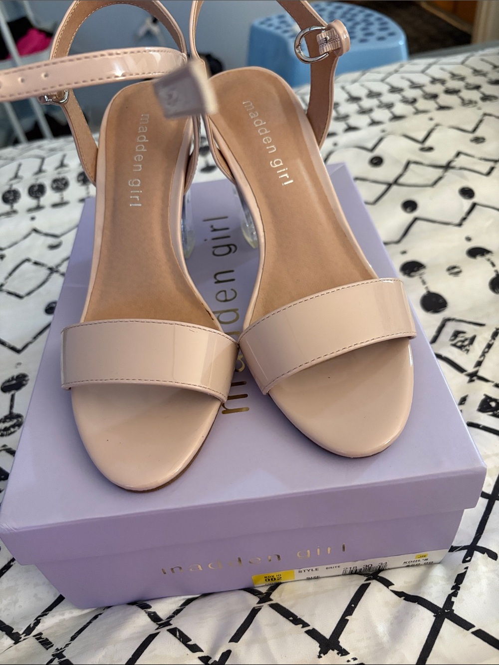 Madden Girl Blush Nude Patent Open-Toe Ankle-Strap Heels